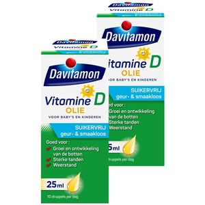 Davitamon vitamine D olie baby en kind - bevat vitamine D3 – vitamine D druppels suikervrij - 2 x 25ml - BUNDEL 2 STUKS