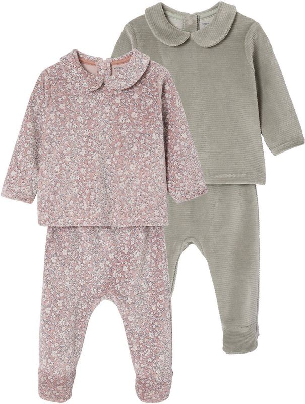Set van 2 Pyjama's - Oudroze - Fluweel / Velours - Voor Pasgeborenen