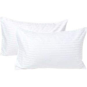 Homescapes Set van 2 Kussenslopen - Wit - Katoen - Satijnen Strepen