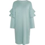 usha - WHITE LABEL - Gebreide Jurk - Lichtblauw - Knielengte - Lange Mouw