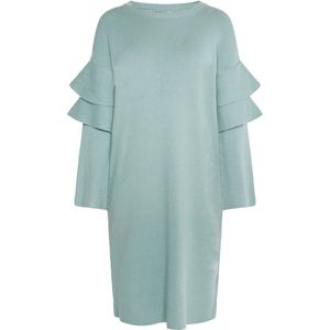 usha - WHITE LABEL - Gebreide Jurk - Lichtblauw - Knielengte - Lange Mouw