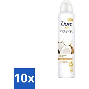 10 x Dove - Deodorant - Coconut & Jasmine Flower - Tropisch en verzorgend - 250 ml - 48 Uur Bescherming - Verzorgend Deodorant