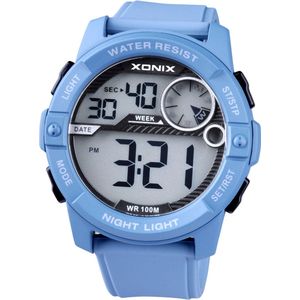 Xonix CV-A01 - Horloge - Analoog - Heren - Mannen - Rond - Siliconen band - ABS - Cijfers - Achtergrondverlichting - Alarm - Start-Stop - Chronograaf - Tweede tijdzone - 12/24 - Waterdicht - Blauw/Grijs - 10ATM