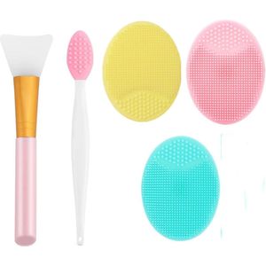 Famanu – 5-delige siliconen gezichtsscrubset – Maskerkwast, massageborstel en exfoliator voor poriën en huid