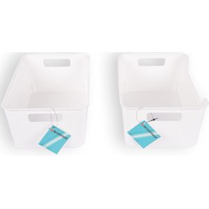 Praktische Opbergboxen voor Thuisgebruik - Set van 2 Witte Plastic Opbergboxen (17.5x27x11 cm)| 1 Liter Capaciteit met Handgreepen