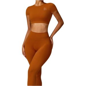 Maat M/Medium - Kleur - Cognac - June Spring - Sport Legging - Hoogwaardige kwaliteit - Vocht afvoerend - Flexibel - Comfortabel - Bil Lift - Anti-cellulite