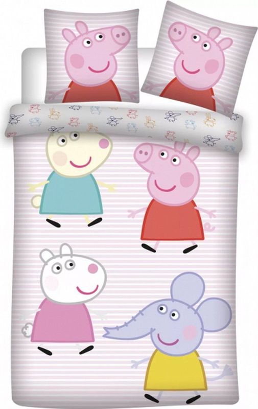 Peppa Pig peuterdekbedovertrek George Emily en Suzy 100 x 135 cm - Katoen