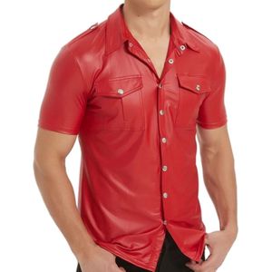 Premium PU Leder Blouse - Leer - Overhemd - Rood - Heren - Shirt