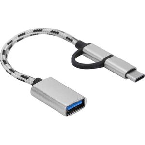 2-in-1 OTG-overdrachtskabeladapter - USB 3.0, 17 cm, Grijs .