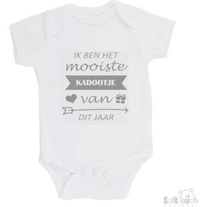 100% katoenen Romper ""Ik ben het mooiste kadootje van dit jaar"" Unisex Katoen Wit/grijs Maat 56/62