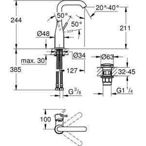 GROHE Essence Wastafelkraan Opbouw - uitloop 12.7cm - L-size - gladde body - chroom