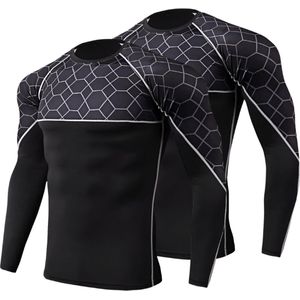 E-shop4u® - 2x Thermisch T-Shirt Mannen - Lange Mouw - Compressie - Snel Droog - Ski Ondergoed - Maat XXL - Wit