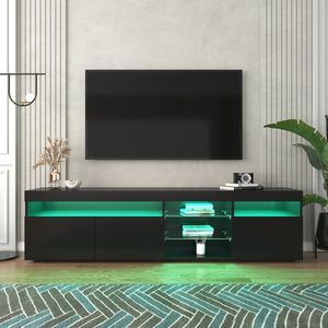 KOMHTOM Tv meubel voor TV's tot 55"" verlicht paneel LED-verlichting voor de woonkamer Zwart