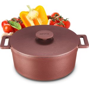 MOA Gietijzeren Braadpan - Inhoud 4,75 liter - 26CM - Rond - Alle warmtebronnen - Ook voor inductie - Gewicht 5,8 kg - Bordeaux rood - MC26BR