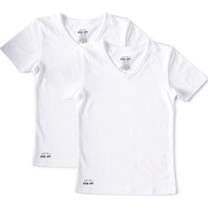 Little Label Ondergoed Jongens - T shirt Jongens Maat 146-152 - Wit - Zachte BIO Katoen - 2 Stuks - V-hals basic T shirt jongens - Wit Ondershirt