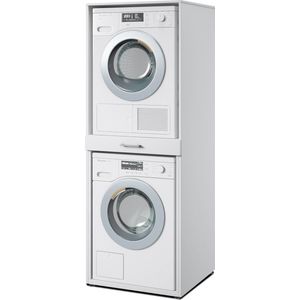 Mobistoxx WASTMACHINEKAST Washing, Kast voor wasmachine en droogkast boven elkaar met lade voor wasmand, wit, universeel
