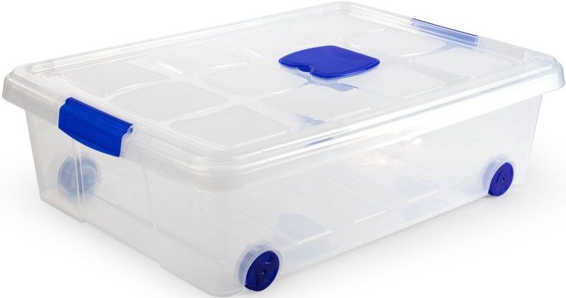 PlasticForte - Opslagbox - Transparant - 31L - 62 x 45 x 18 cm - Met Deksel - Opbergbak Met Wielen