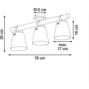 INSPIRE - Plafondlamp PANDORE - Plafondlamp met 3 lampen - 3 x E27 40W - H.30 cm x L.78 cm - IP20 - Metaal en hout - Zwart