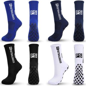 Voetbalsokken voor heren - 4 paar antislip gripsokken, maat 39-45, zwart, wit, blauw en donkerblauw, voetbalaccessoires