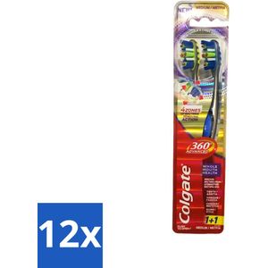 Colgate - 360° Geavanceerd - Tandenborstel - Medium - 2 Tandenborstels - Voordeelverpakking - 12 stuks