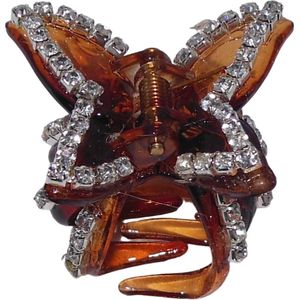 Haarklem met strass vlinder bruin