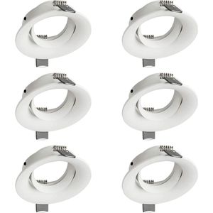 Inbouwspot Zwenkbaar - 6x GU10 Fitting LED Halogeen - Boorgat Ø80mm - Wit Mat Aluminium - Plafondspot Ø90x25mm