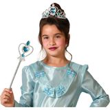 Atosa Carnaval verkleed Tiara/diadeem - Prinsessen kroontje met toverstokje - zilver/blauw - meisjes