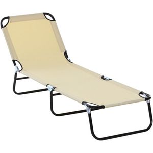 Gotagee Ligstoel tuinligstoel verstelbare rugleuning 188x56x28cm voor tuinbalkon,Crèmewit