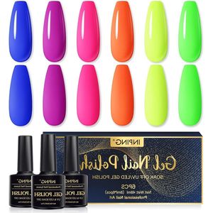 6 Colors Neon Gel Nail Polish Set Light Yellow Green Orange Pink Purple Navy Blue Spring Summer Rainbow Nail Polish - Soak-Off UV For Women Home DIY Manicure Nail Salon