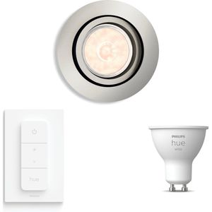 Philips Hue Donegal Inbouwspot (Mat Chroom) - Rond - GU10 - Warmwit Licht - Incl. Hue Dimmer Switch - Hue White