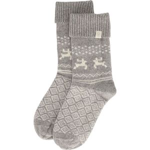 Apollo Dames Wollen Huissokken Grijs Met Omslag Winter Print - Maat 39-42