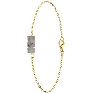 Lucardi Dames Stalen goldplated armband met glitter steen - Armband - Staal - Goudkleurig - 20 cm