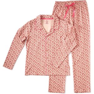 Little Label Pyjama Dames - Maat XS / 34 - Model Grandad - Roze, Oker - Zachte BIO Katoen