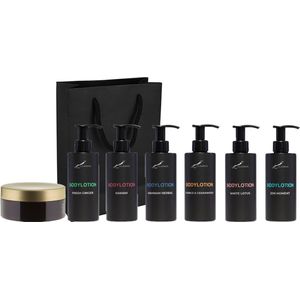 Bodylotion Set - Fresh Ginger + Hamam + Hammam Herbal + Sweet Orange & Cedarwood + White Lotus + Zen Moment en Scrubzout 300 gram - bodycare - met luxe gift tas - set van 7 stuks - Cadeau - giftset voor hem en haar