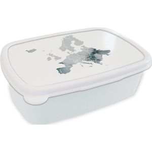 Broodtrommel Wit - Lunchbox - Brooddoos - Kaart Europa - Aquarelverf - Grijs - 18x12x6 cm - Volwassenen