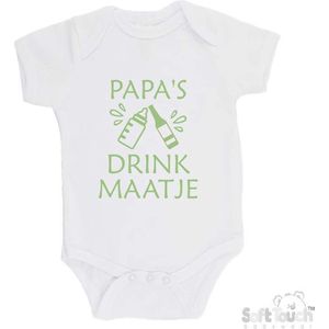 100% katoenen Romper ""Papa's drink maatje"" Vaderdag Unisex Katoen Wit/sage green (saliegroen) Maat 68/74