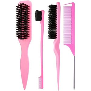 FA-VE Haarverzorgingsset – 4-delige Roze Kammen & Borstels – Edge Brush, Kam & Stylingtool Set - Slick Back Brush - Roze