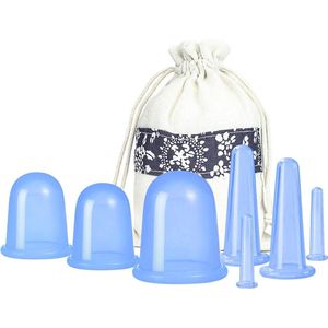 Facial Cupping, Face Cupping set 7 stuks siliconen anti-cellulitiscups vacuümzuigmassagecups gezichtscuppingsets lichaams- en gezichtsmassageapparaat voor volwassenen thuisgebruik, Anti Cellulitis Therapie (blauw) - Cyslmuk®