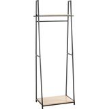 Garderobe | Kapstok | Zwart| Staal | Eiken dekor | 68x166x40cm