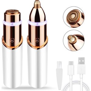 Wenkbrauw + Gezichtsontharing 3rd Gen Trimmer inclusief Reinigingsborstel - Gezichtsontharing Dames - Gezichtshaar Verwijderen Vrouw - USB Oplaadbaar met LED-licht
