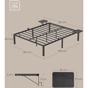 tweepersoonsbedframe bedframe metalen lattenbodem met opbergplanken logeerbed voor matrassen van 190 x 140 cm eenvoudige montage klassiek zwart