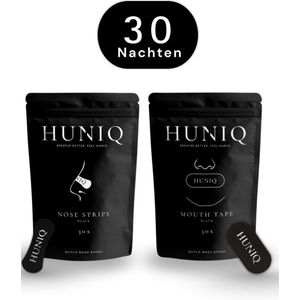 HUNIQ Slaapbundel - Neusstrips - 30x Neus en mondpleisters - Anti Snurk - Huidvriendelijk - Slapen & Sport - Beterslapen - Hypoallergeen - zweetbestendig