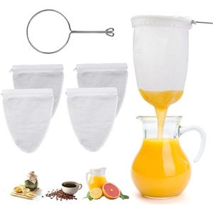 4 Stuks Notenmelkzak, 1 Houder, Katoenen Zeefdoek Herbruikbaar, Havermelk Notenmelkzak, Filterdoek Wasbaar, Brew Bag Om Te Zeven, voor Notenmelk, Vruchtensap, Sojamelk, Koffie, Groentesap