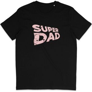 Heren T Shirt - Super Papa - Dad - Zwart / Roze - XS