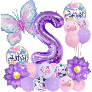 Verjaardagsdecoratie 2 jaar meisjes - Paarse vlinders - 2e verjaardag meisj
