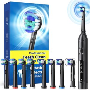 Oplaadbare elektrische tandenborstel met 8 opzetborstels en 4 reinigingsmodi voor volwassenen