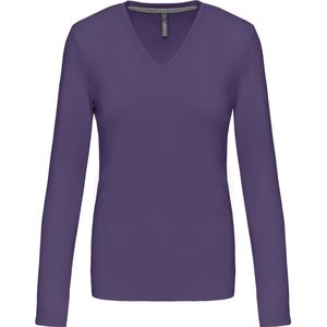 Kariban Dames t-shirt V-hals lange mouwen K382 - purple - L
