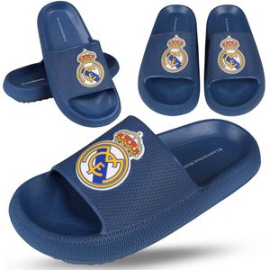 Real Madrid Navyblauwe teenslippers van SCHUIMRUBBEREN SLIPPERS voor het zwembad, DIKKE ZOOL, LICHTGEWICHT voor volwassenen