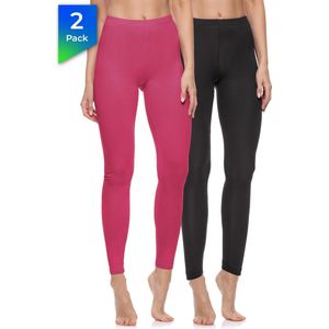 Merry Style Dames Leggings - Sport - Vrijetijdsbroek - 2-Pack - Lang - Katoen - MS-MS10-198-LE-2Pack - Zwart/Roze - XL