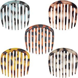 Set van 5 Luipaardprint Kammen - Retro Kapselaccessoires - Draagbaar en Mini - Kunststof